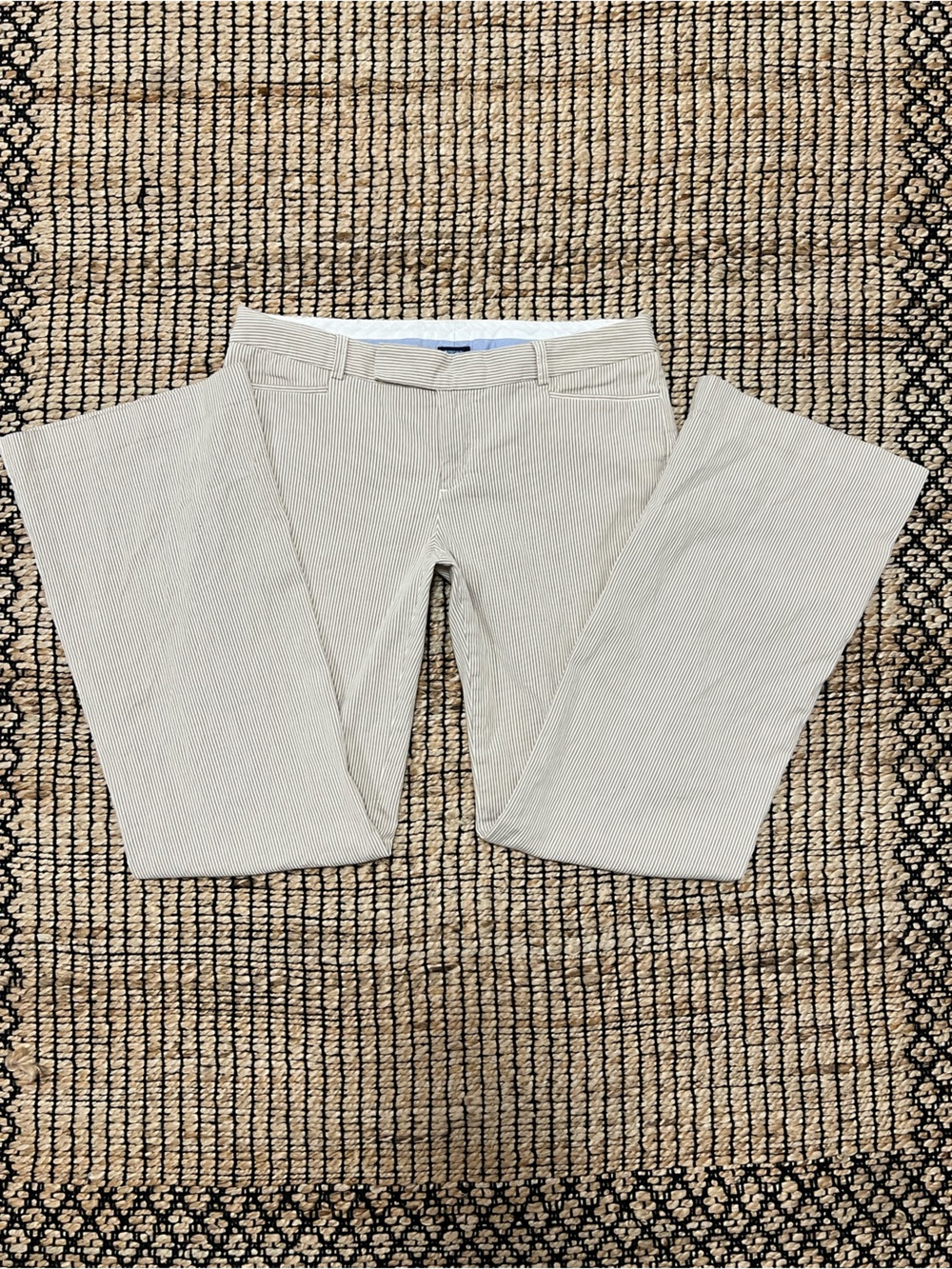 Vintage GAP Low-Rise Pants – Cream & Tan Pinstripe – Size 8 Tall